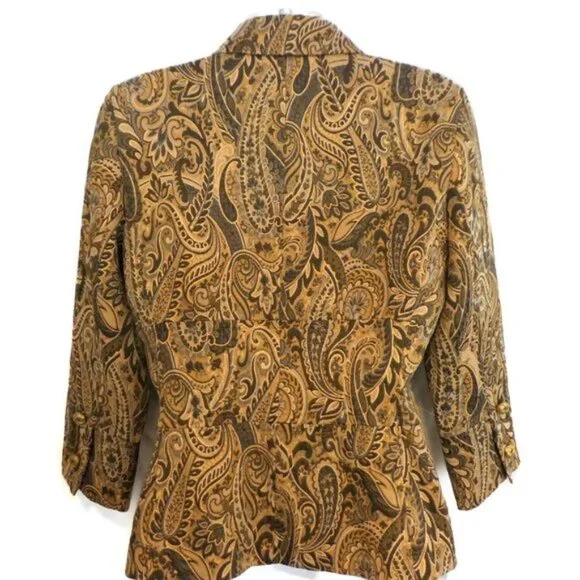 MeTaLLiC Express Design Blazer Double Breasted Brocade Paisley Goldtone 6 - Picture 2 of 9